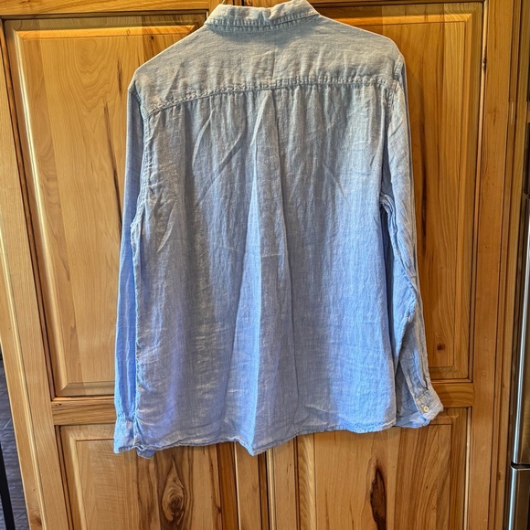 Light Blue Linen Button-Down Shirt - Casual Women’s Top - Picture 4 of 5